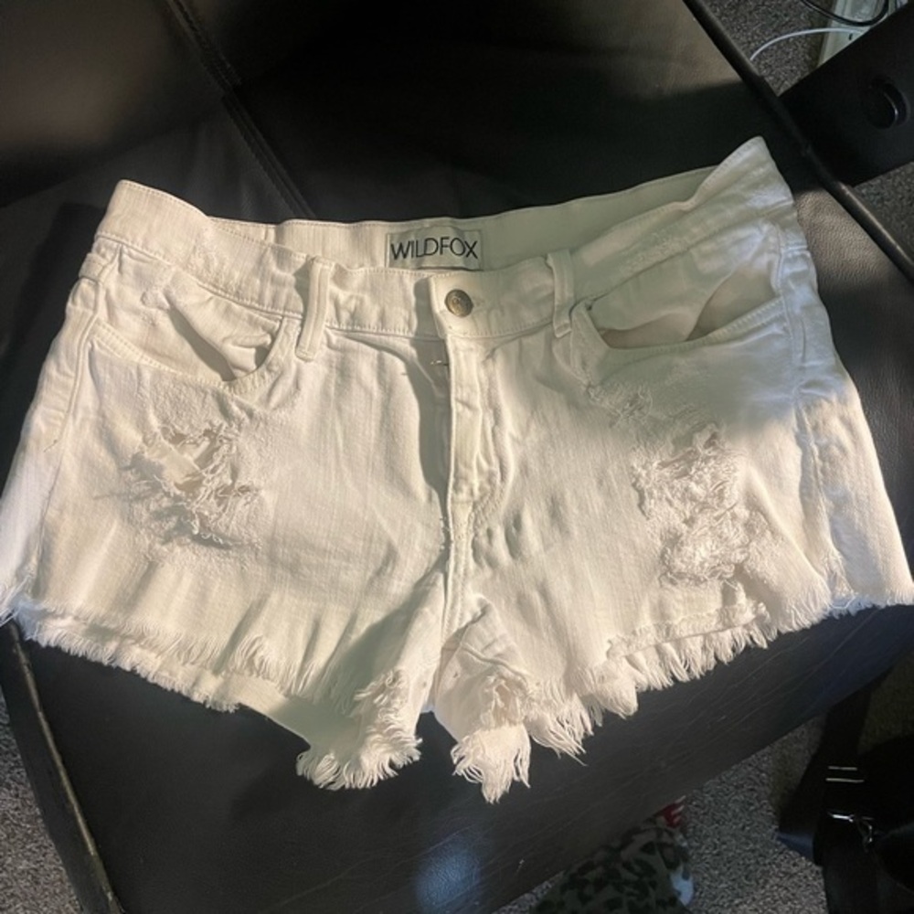 Wild fox cut off distressed denim shorts